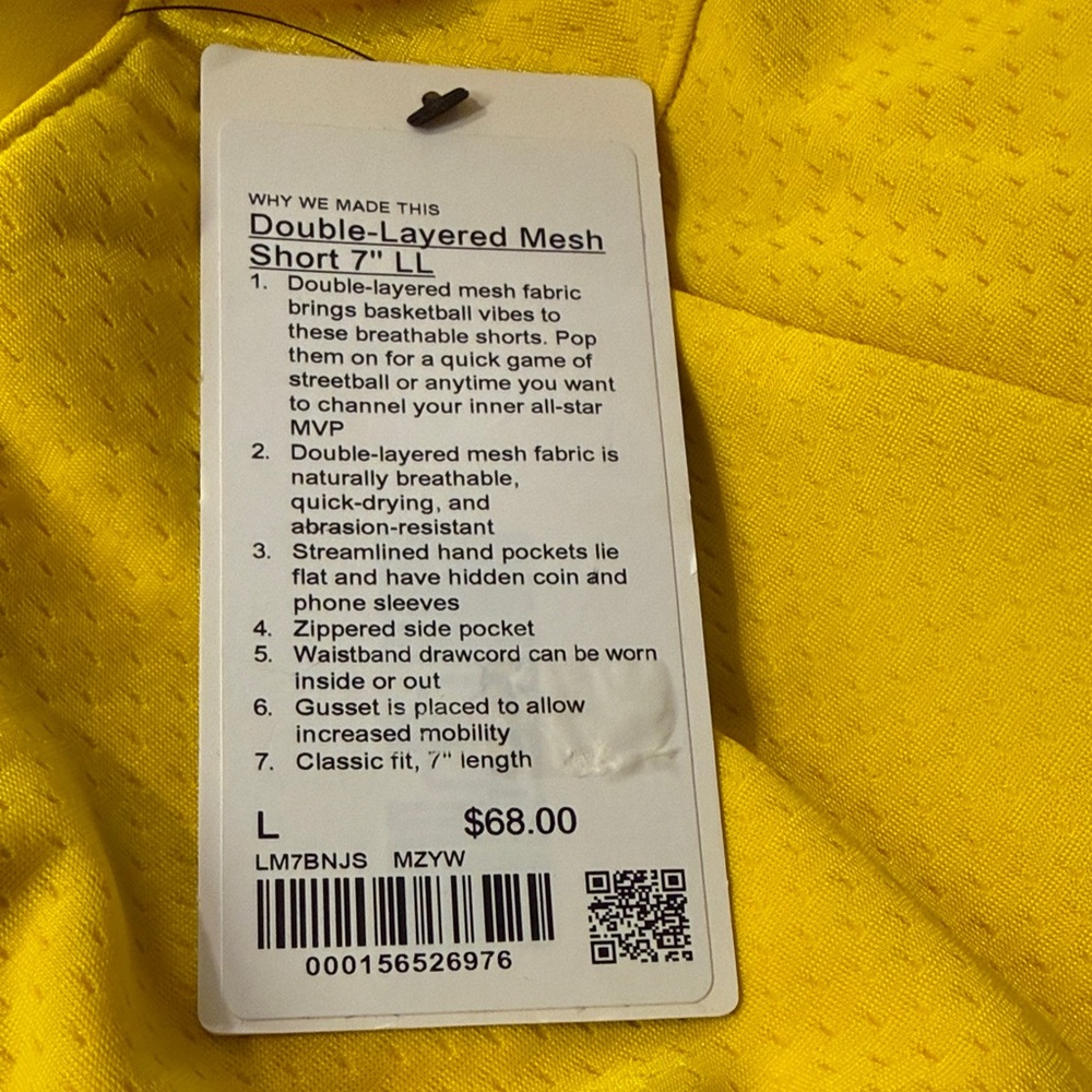 Men’s Lululemon Double Layered Mesh Short 7” Linerless Sz Large Maize Yellow - Picture 3 of 4